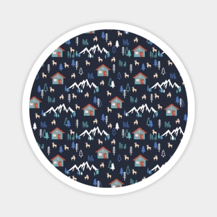 Winter Night Deer Forest Cabin Art I Magnet